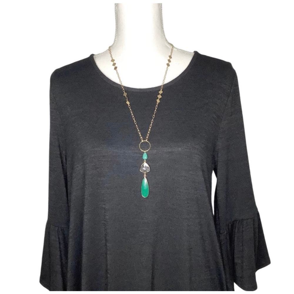 Panacea Gold Plated Y Drop Necklace Green And Clear Stone Necklace NWT